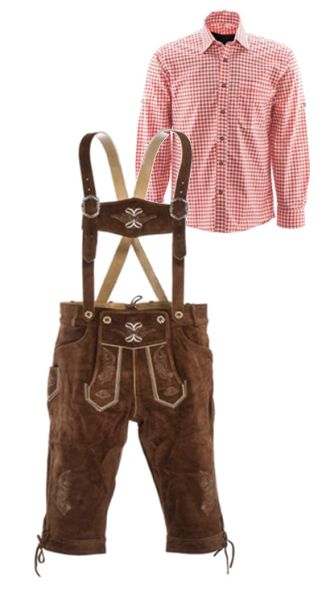 Lederhosen set E (golden brown pants + red shirt)