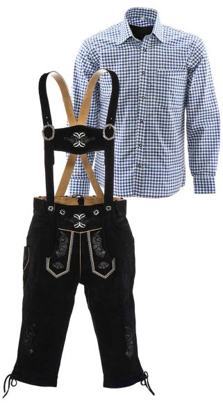 Mister Lederhosen set B (black pants + blue shirt)