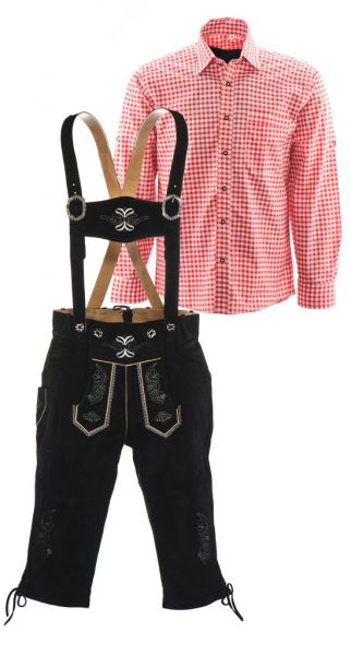 Lederhosen set D (black pants + red shirt)